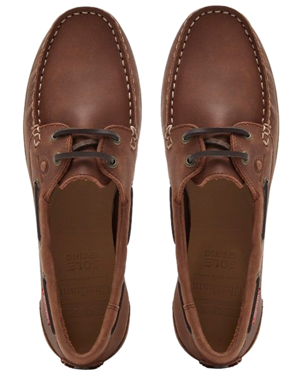 Dark Tan Coloured Chatham Womens Penang Leather Boat Shoes on white background