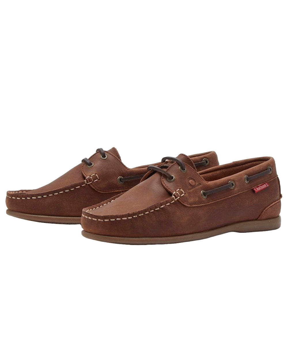 Dark Tan Coloured Chatham Womens Penang Leather Boat Shoes on white background