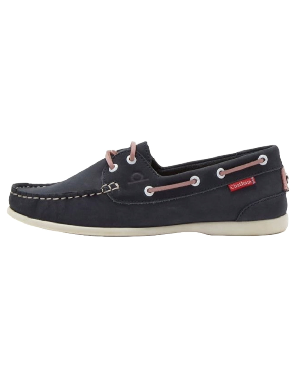 Navy Pink Coloured Chatham Womens Penang Leather Boat Shoes on white background