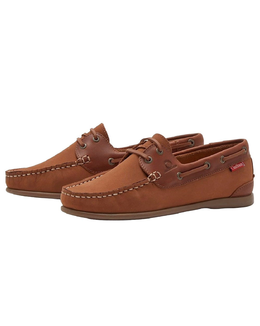 Tan Coloured Chatham Womens Penang Leather Boat Shoes on white background