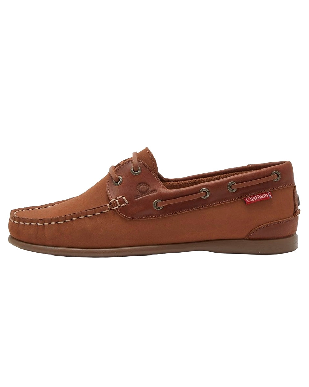 Tan Coloured Chatham Womens Penang Leather Boat Shoes on white background