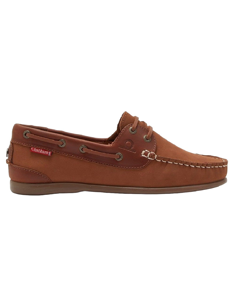 Tan Coloured Chatham Womens Penang Leather Boat Shoes on white background
