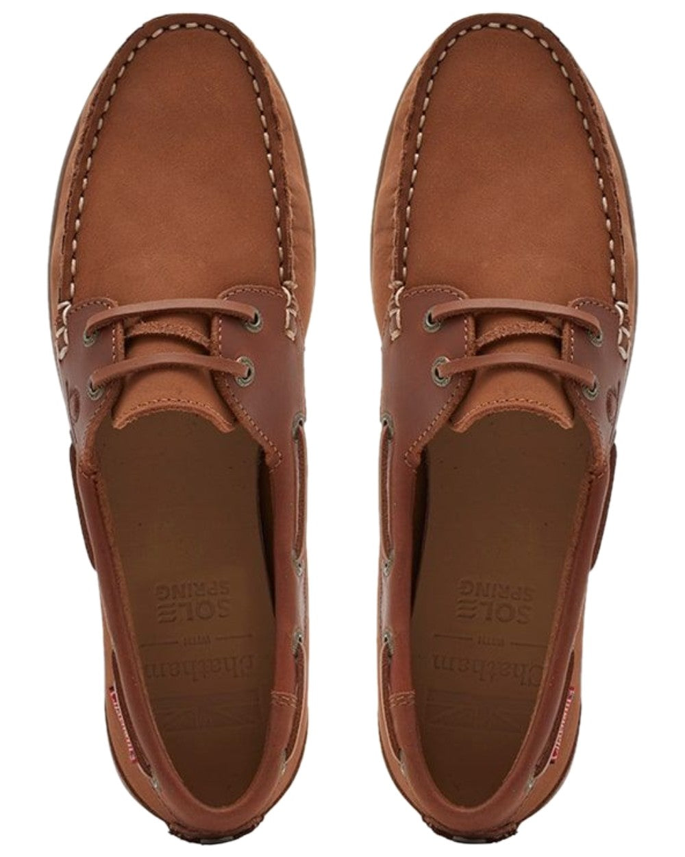 Tan Coloured Chatham Womens Penang Leather Boat Shoes on white background