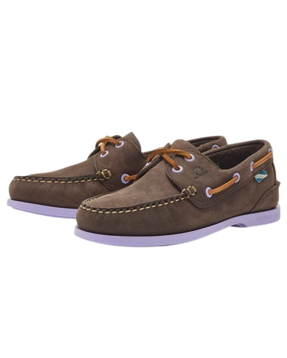 Dark Brown Lavender Coloured Chatham Womens Pippa II G2 Leather Boat Shoes on white background