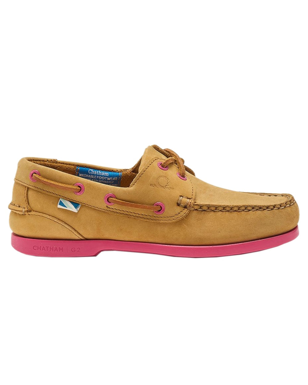 Tan Pink Coloured Chatham Womens Pippa II G2 Leather Boat Shoes on white background
