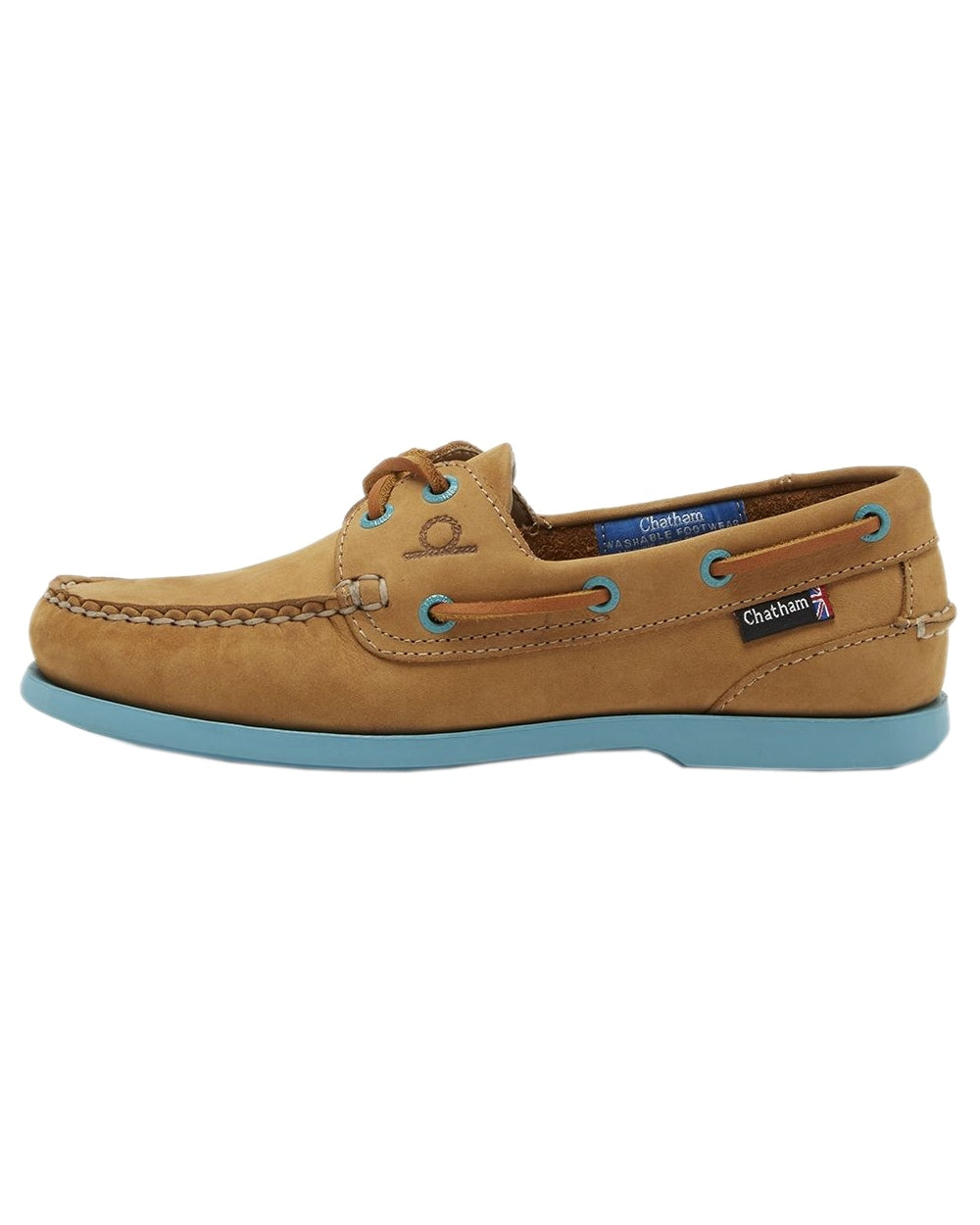 Tan Turquoise Coloured Chatham Womens Pippa II G2 Leather Boat Shoes on white background