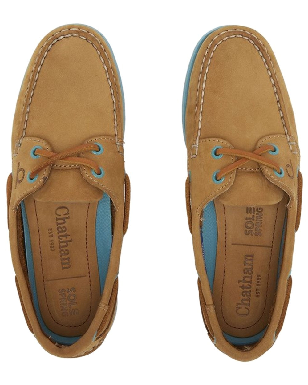 Tan Turquoise Coloured Chatham Womens Pippa II G2 Leather Boat Shoes on white background