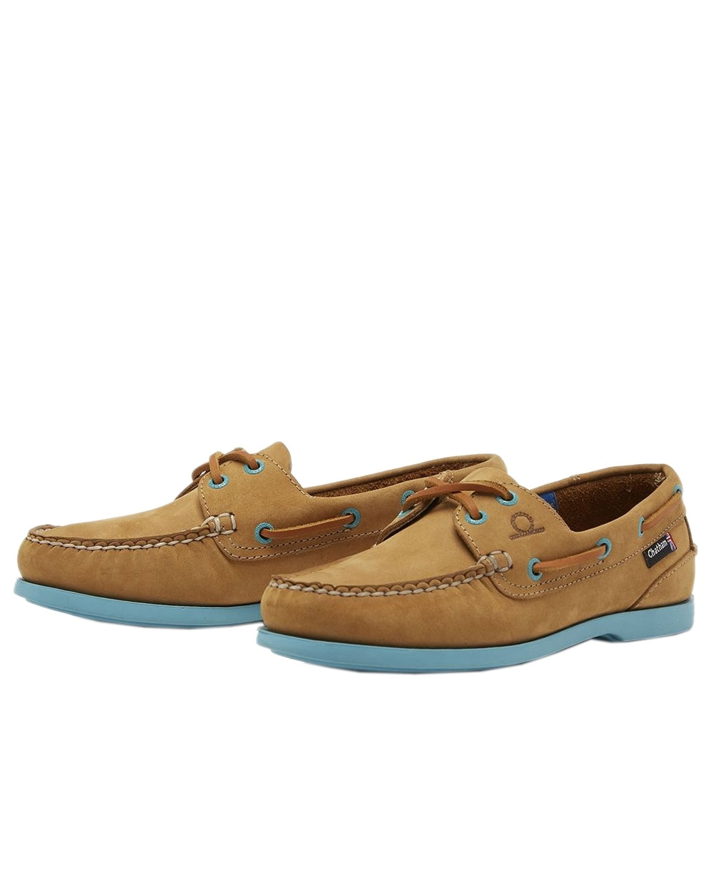 Tan Turquoise Coloured Chatham Womens Pippa II G2 Leather Boat Shoes on white background