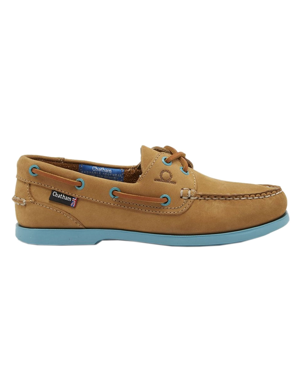Tan Turquoise Coloured Chatham Womens Pippa II G2 Leather Boat Shoes on white background