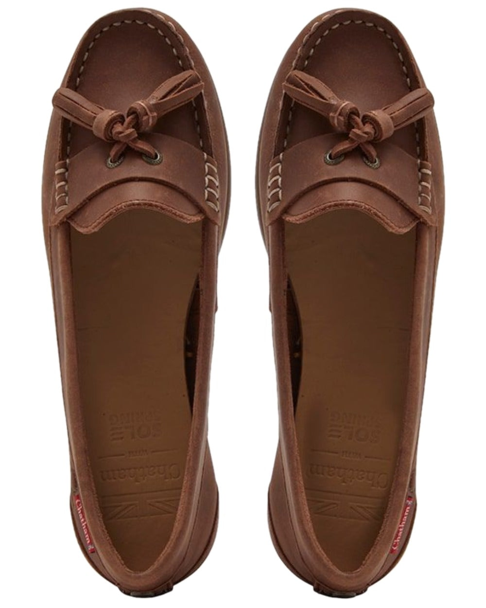 Dark Tan Coloured Chatham Womens Pulau Premium Leather Tassel Loafers on white background