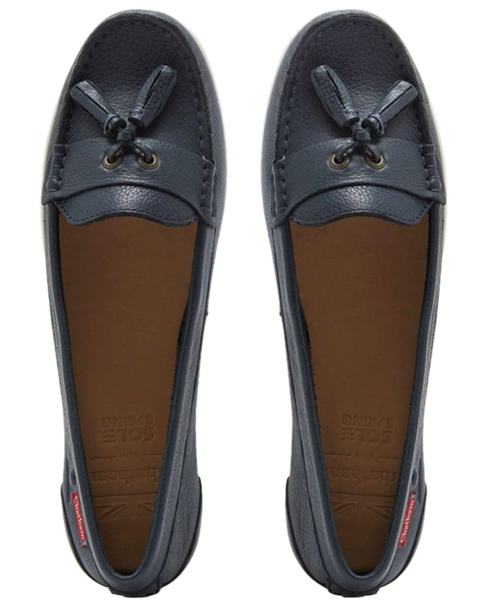 Navy Coloured Chatham Womens Pulau Premium Leather Tassel Loafers on white background