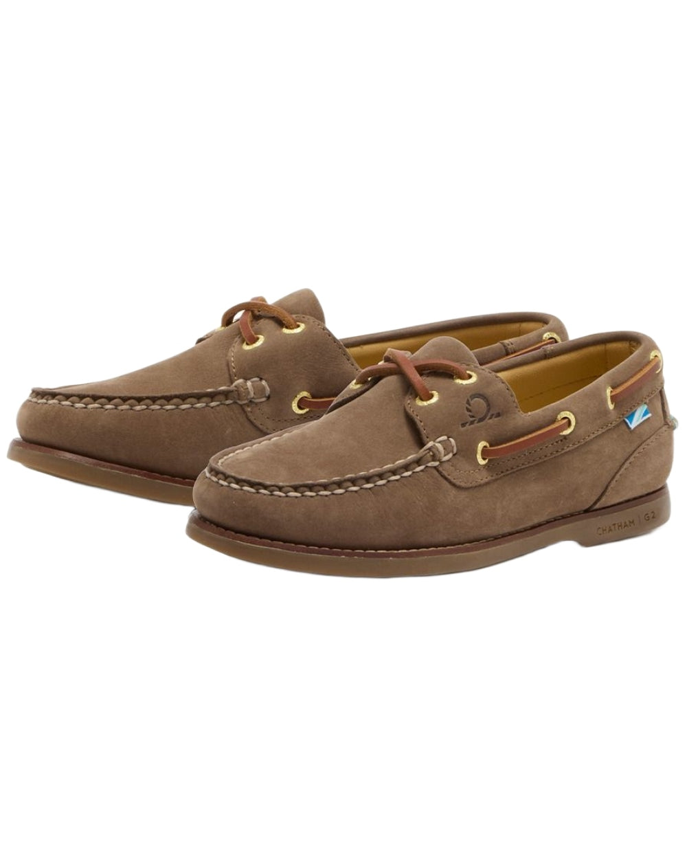 Fossil coloured Chatham Lyme Lady G2 Premium Nubuck Boat Shoes on white background