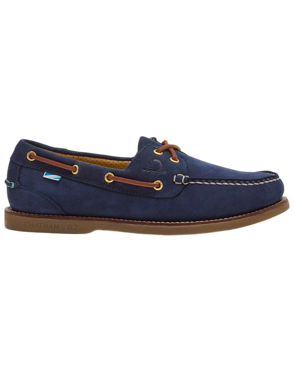 Navy coloured Chatham Lyme Lady G2 Premium Nubuck Boat Shoes on white background