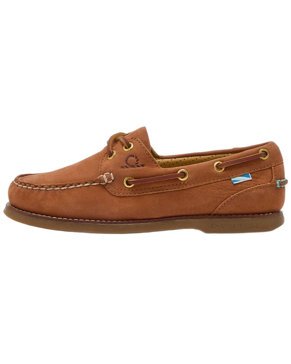 Tan coloured Chatham Lyme Lady G2 Premium Nubuck Boat Shoes on white background