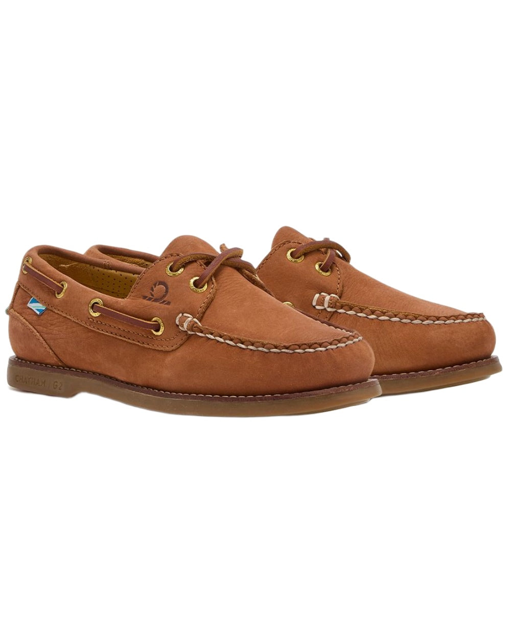 Tan coloured Chatham Lyme Lady G2 Premium Nubuck Boat Shoes on white background