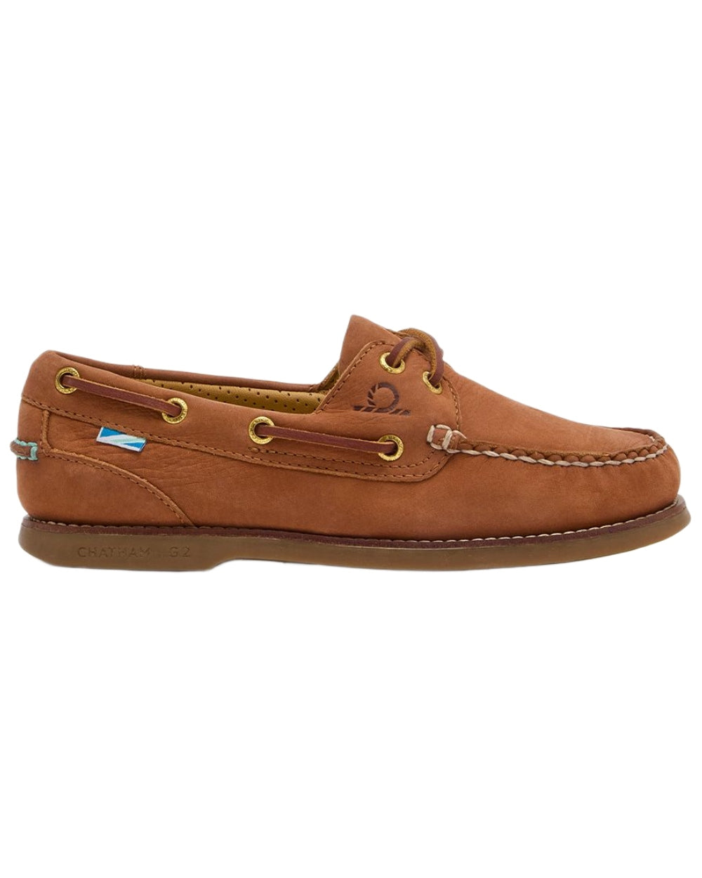 Tan coloured Chatham Lyme Lady G2 Premium Nubuck Boat Shoes on white background