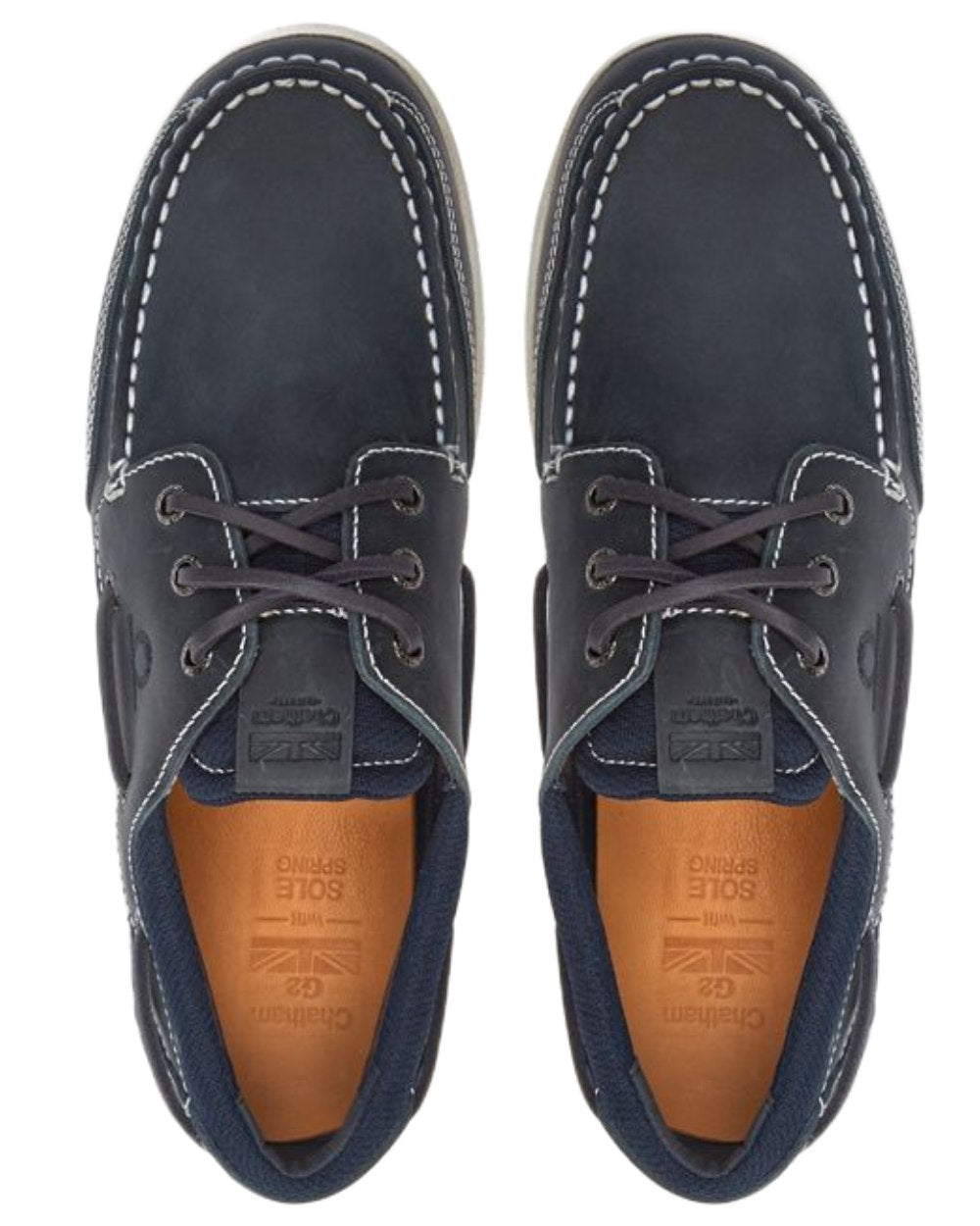 Navy coloured Chatham Mens Buton G2 Premium Leather Deck Shoes on white background