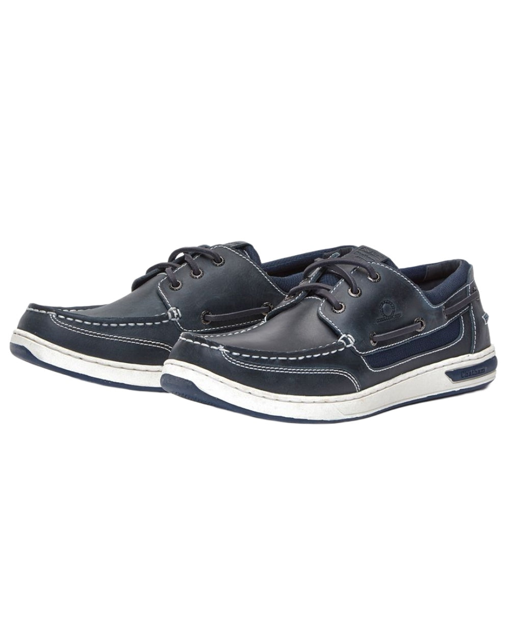 Navy coloured Chatham Mens Buton G2 Premium Leather Deck Shoes on white background