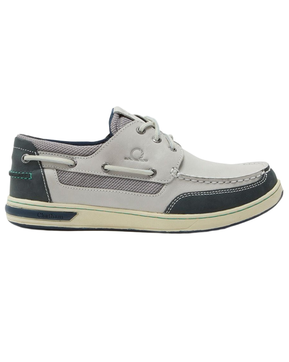 Offwhite Navy coloured Chatham Mens Buton G2 Premium Leather Deck Shoes on white background