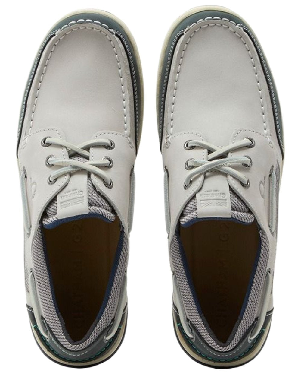 Offwhite Navy coloured Chatham Mens Buton G2 Premium Leather Deck Shoes on white background