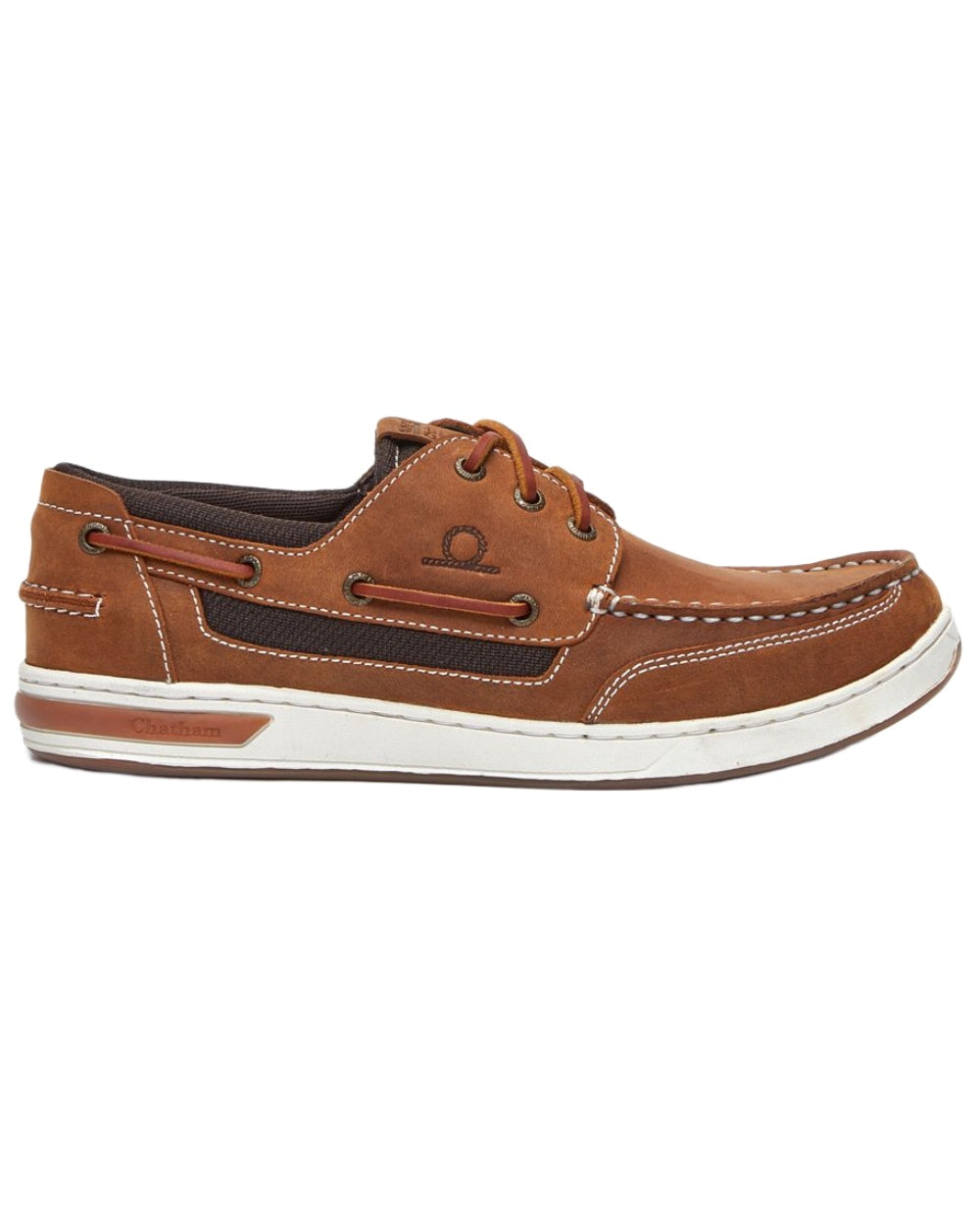 Walnut coloured Chatham Mens Buton G2 Premium Leather Deck Shoes on white background