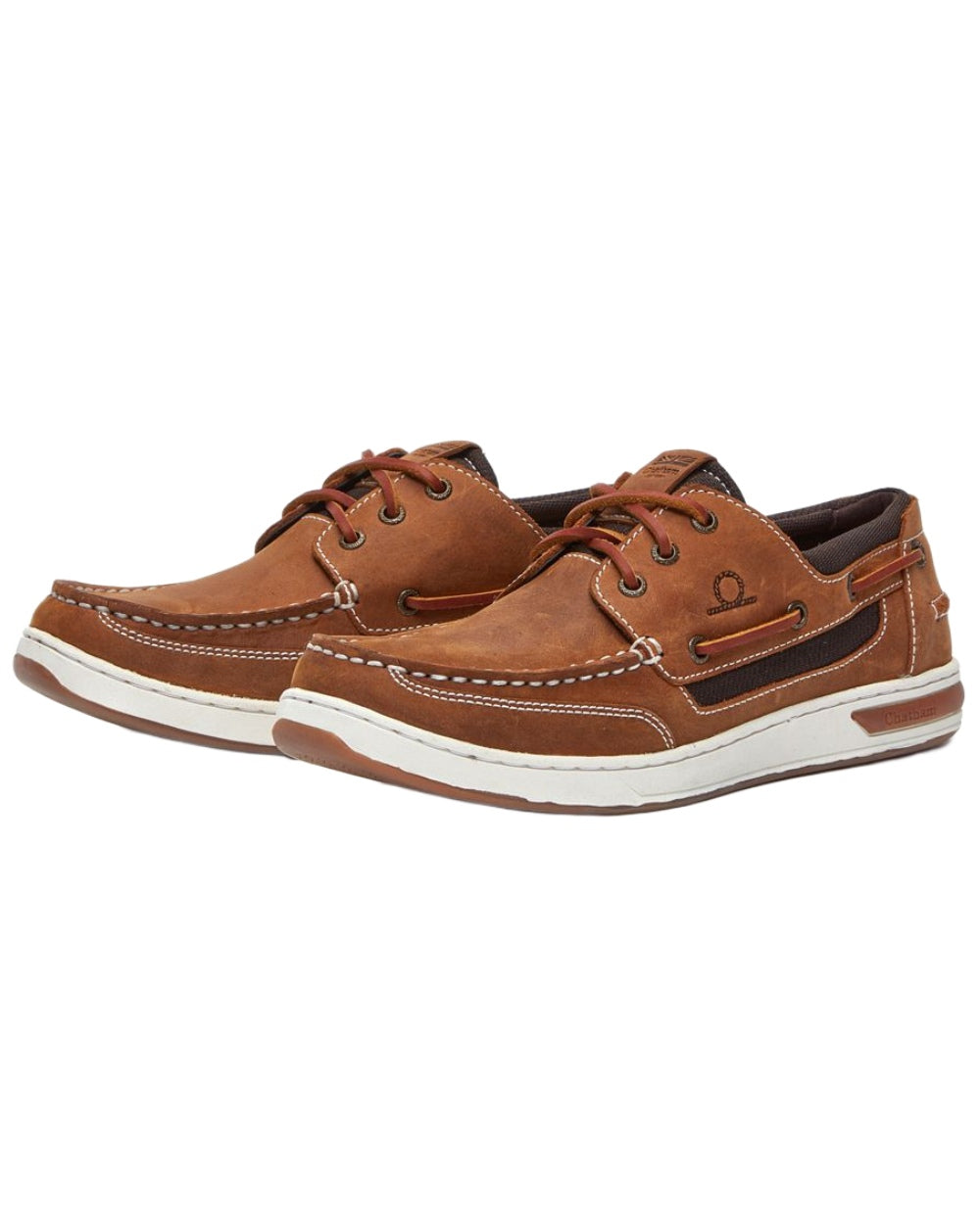 Walnut coloured Chatham Mens Buton G2 Premium Leather Deck Shoes on white background