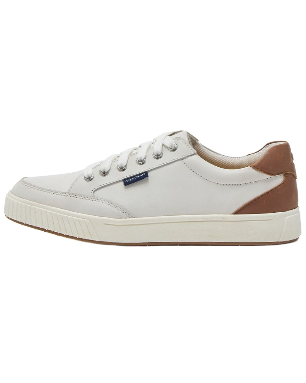 White Tan Chatham Womens Fingle Court Style Trainer Shoes on white background