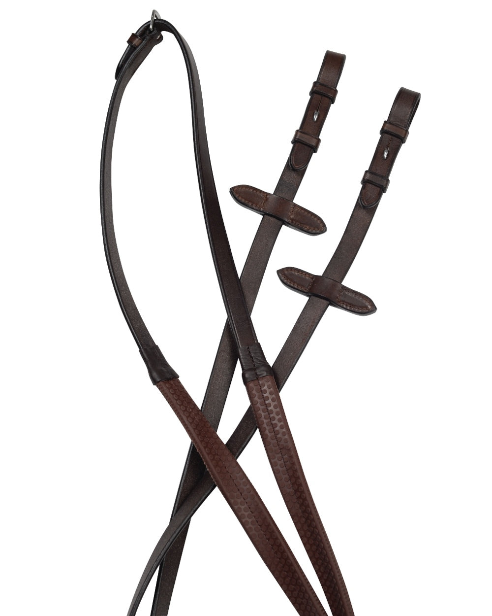 Brown coloured Collegiate Flexi Grip Reins IV on white background