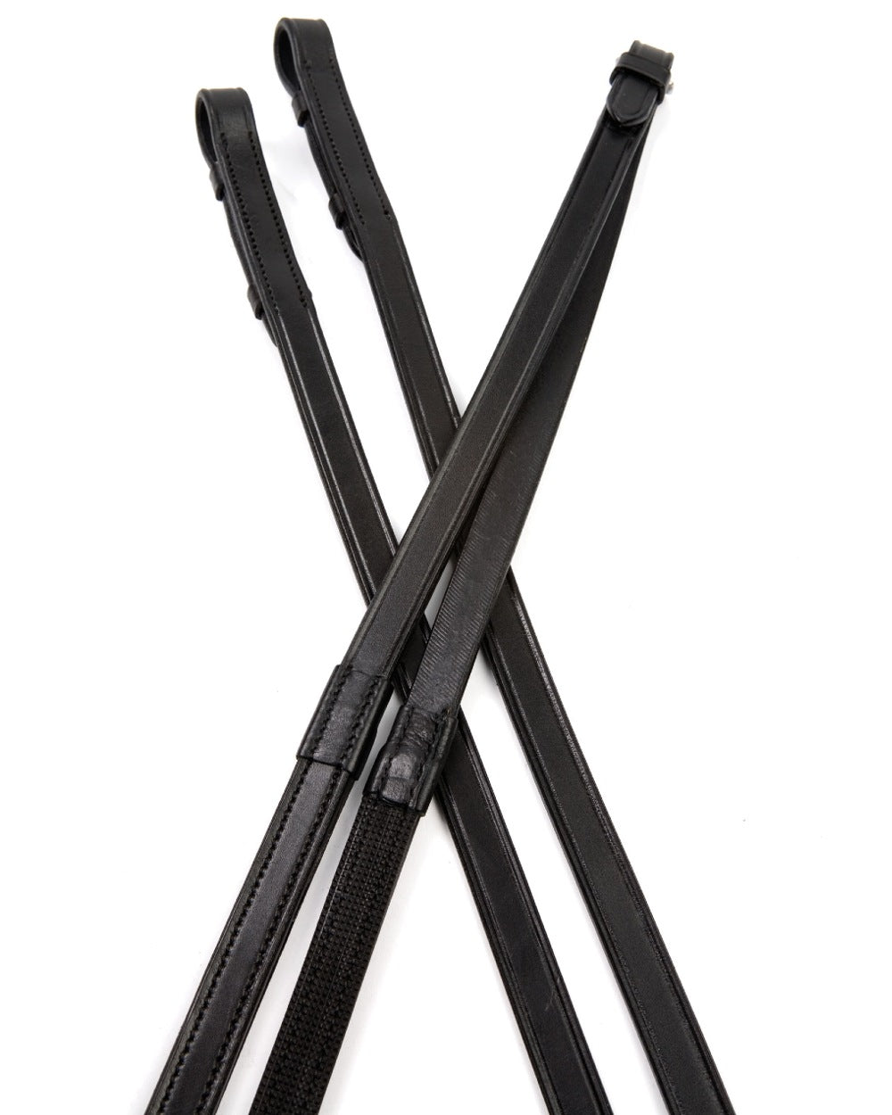 Black coloured Collegiate One Sided Rubber Reins IV on white background