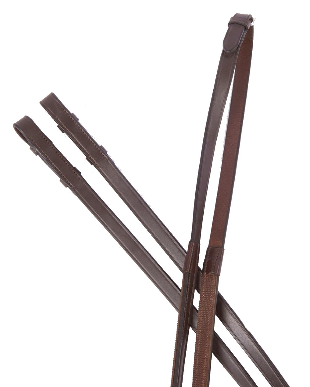 Brown coloured Collegiate One Sided Rubber Reins IV on white background