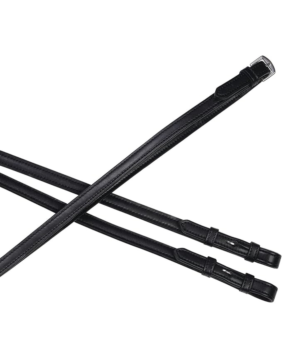 Black coloured Collegiate Syntovia plus Plain Flat Reins on white background