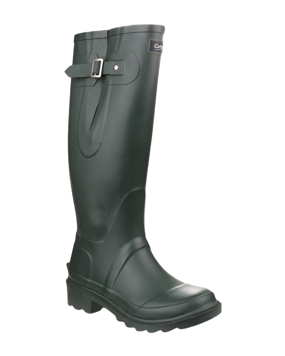 Green coloured Cotswold Ragley Waterproof Wellington Boots on white background