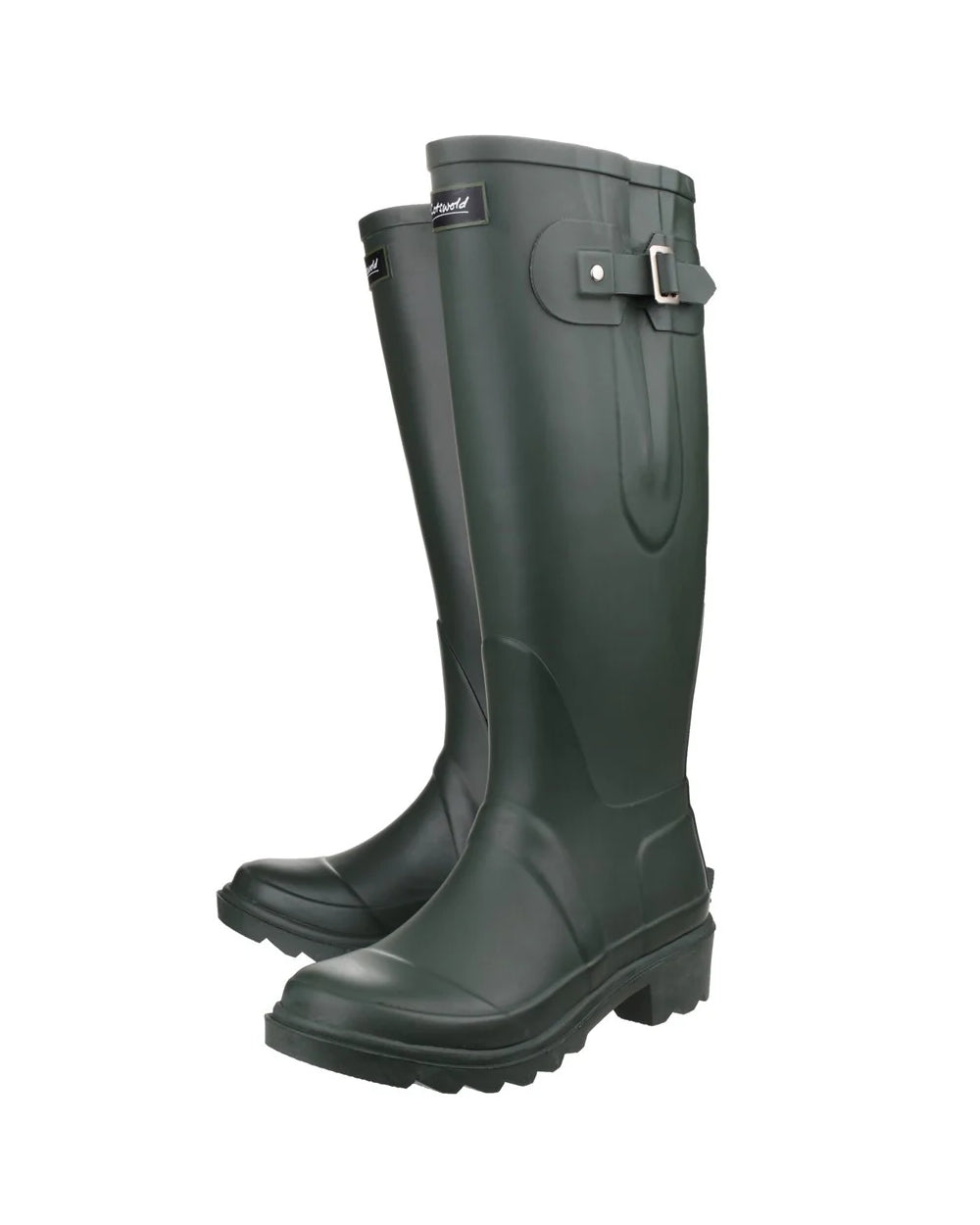Green coloured Cotswold Ragley Waterproof Wellington Boots on white background
