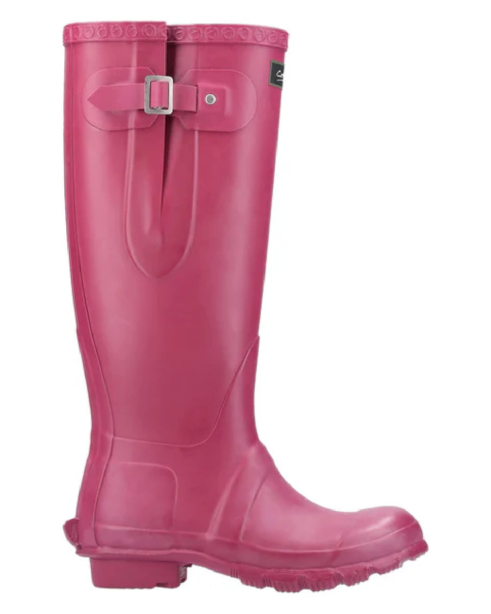 Berry coloured Cotswold Windsor Buckle Strap Rubber Wellingtons on white background
