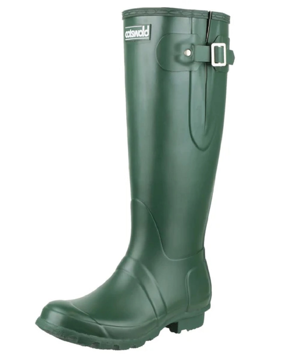 Green coloured Cotswold Windsor Buckle Strap Rubber Wellingtons on white background