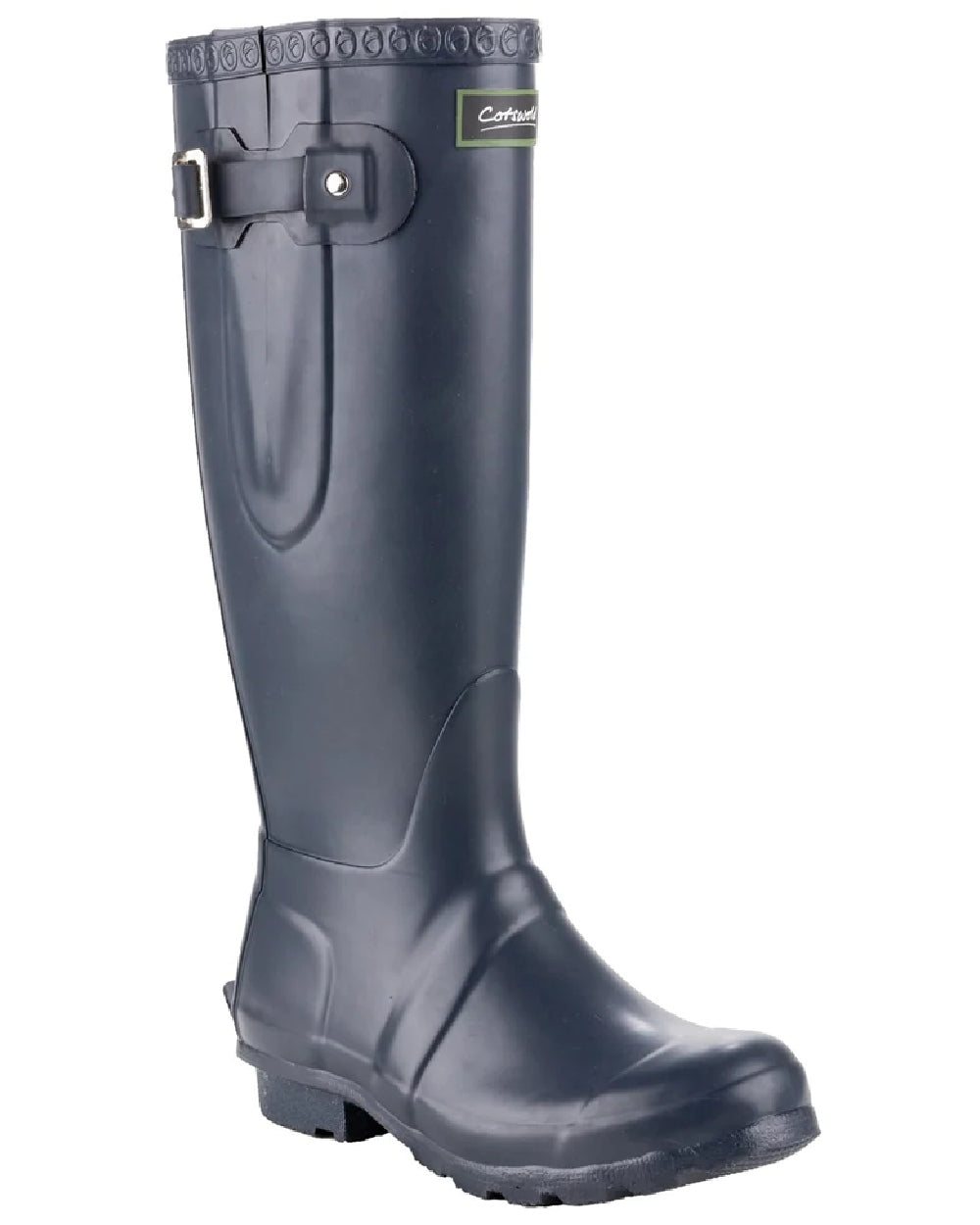 Navy coloured Cotswold Windsor Buckle Strap Rubber Wellingtons on white background