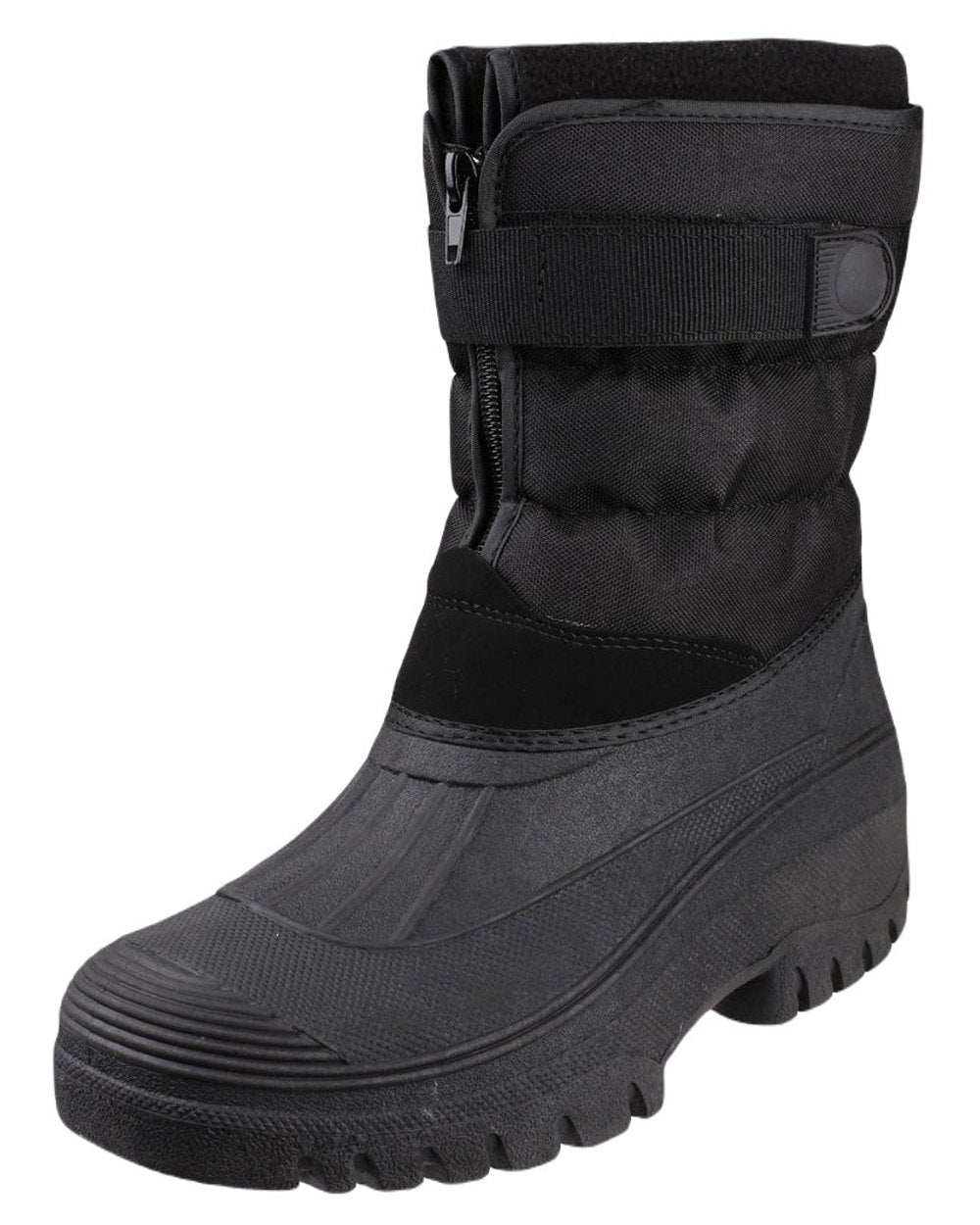 Black coloured Cotswold Womens Chase Zip Up Winter Boots on white background
