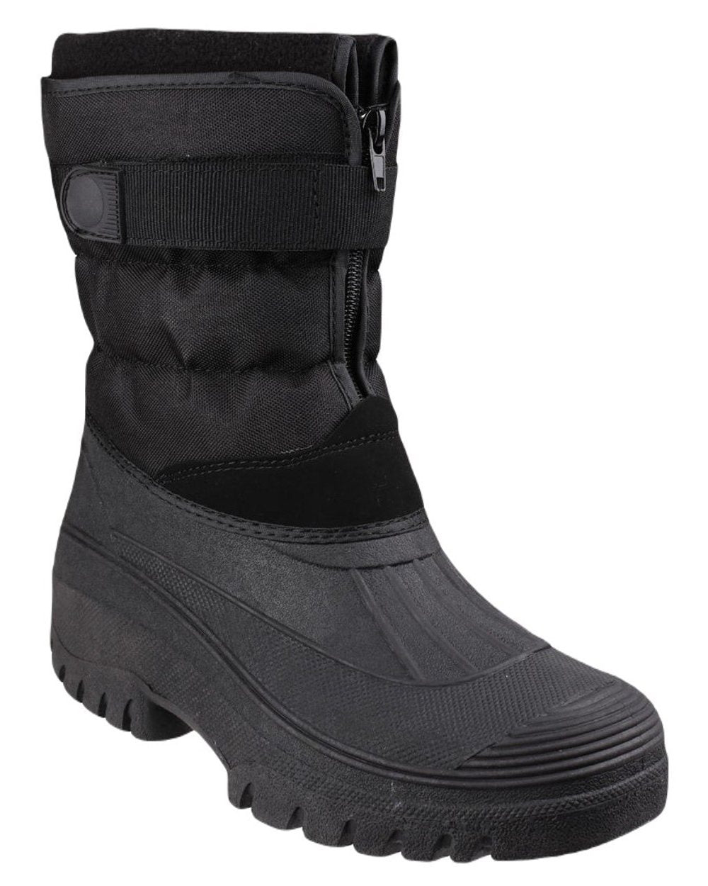 Black coloured Cotswold Womens Chase Zip Up Winter Boots on white background
