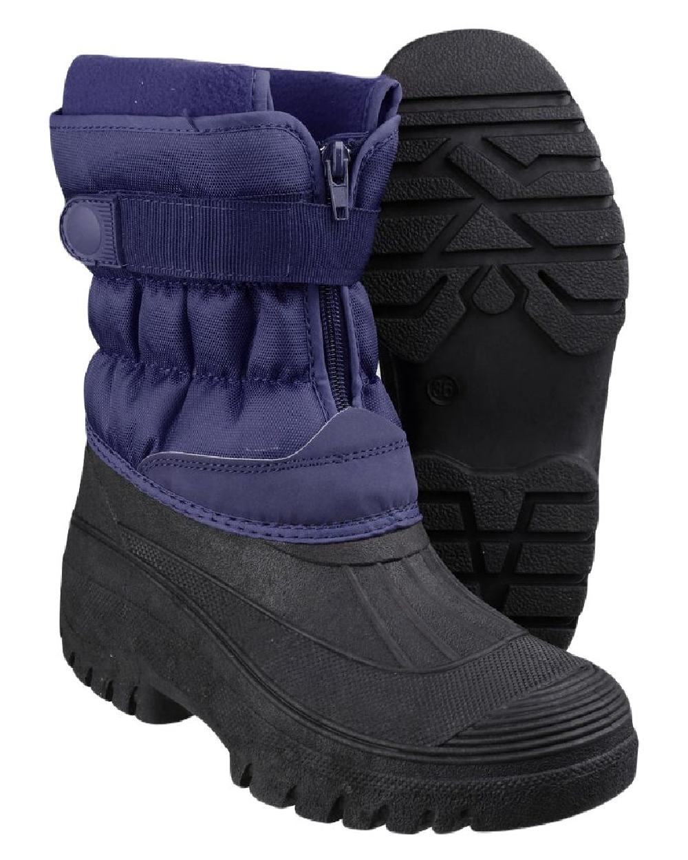 Navy coloured Cotswold Womens Chase Zip Up Winter Boots on white background