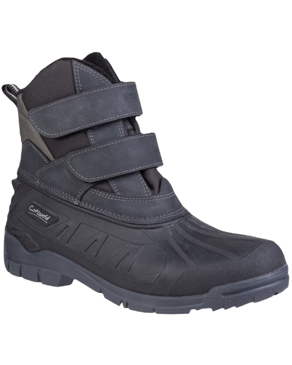 Black coloured Cotswold Womens Kempsford Wellington Boots on white background