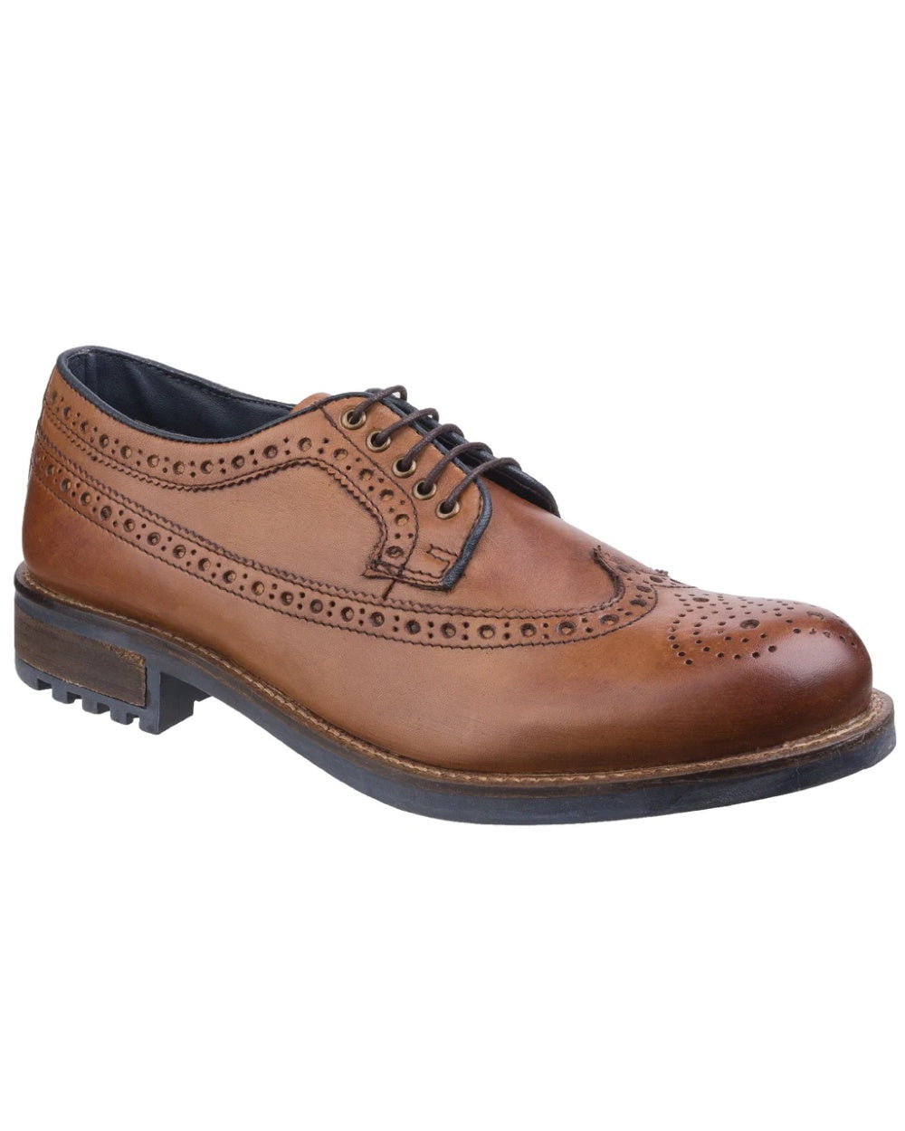 Tan coloured Cotswold Poplar Brogue Dress Shoes on white background 