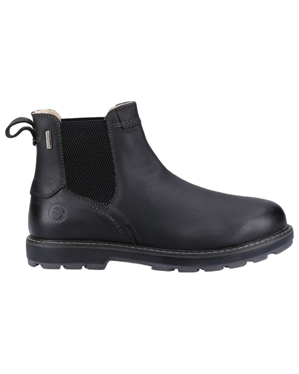 Black coloured Cotswold Snowshill Chelsea Boots on white background 
