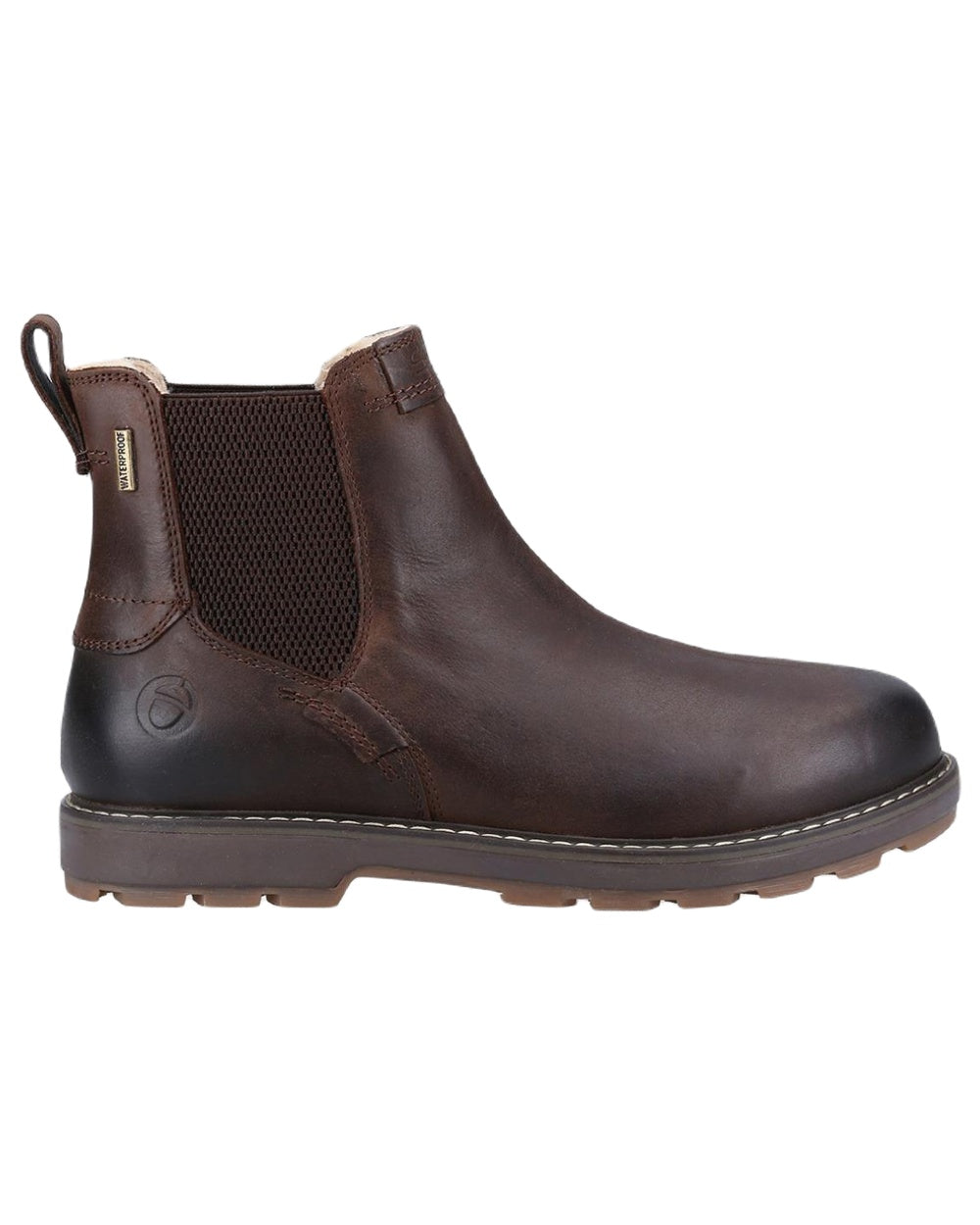 Brown coloured Cotswold Snowshill Chelsea Boots on white background 