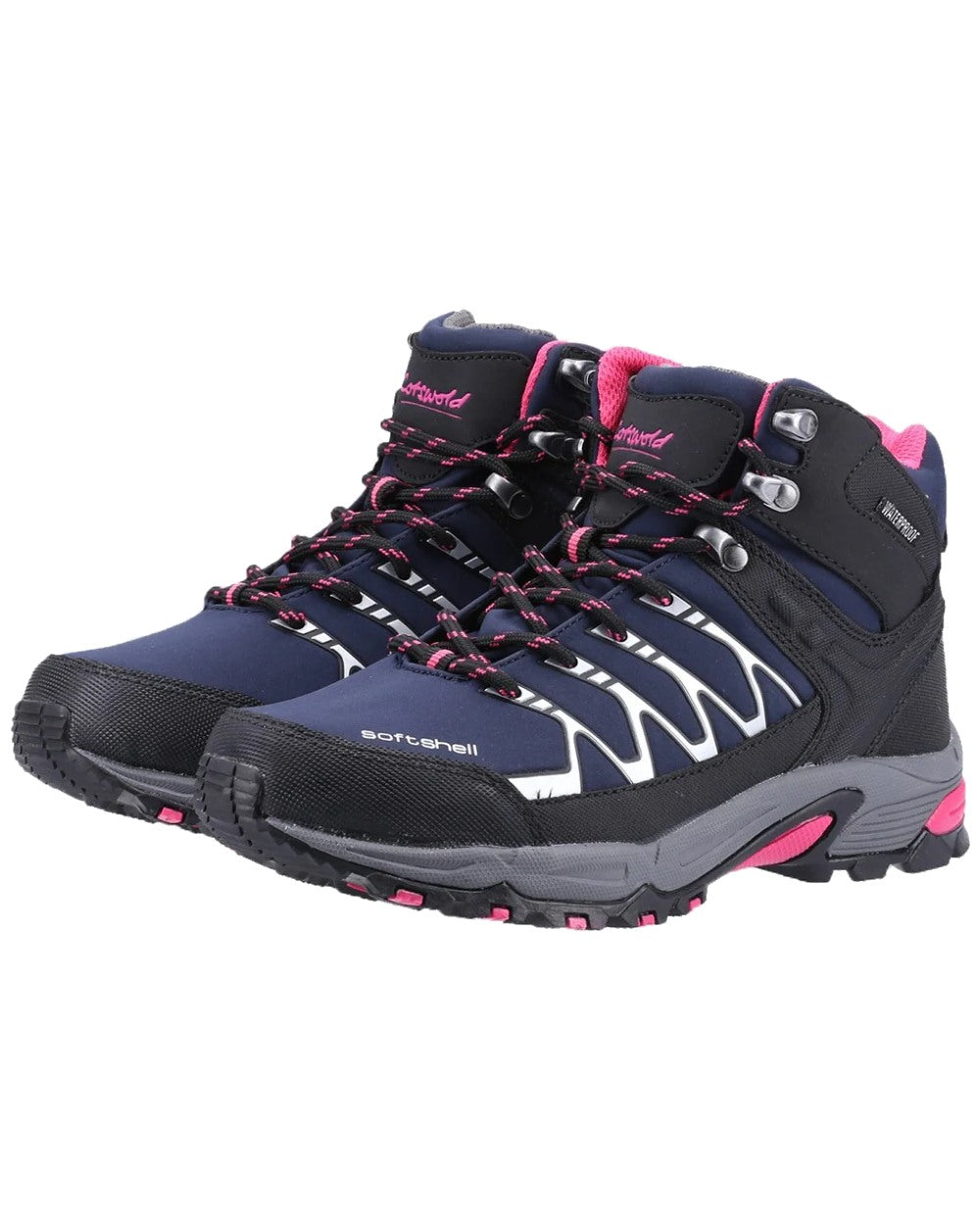 Black/Fuchsia coloured Cotswold Womens Abbeydale Mid Hiking Boots on white background