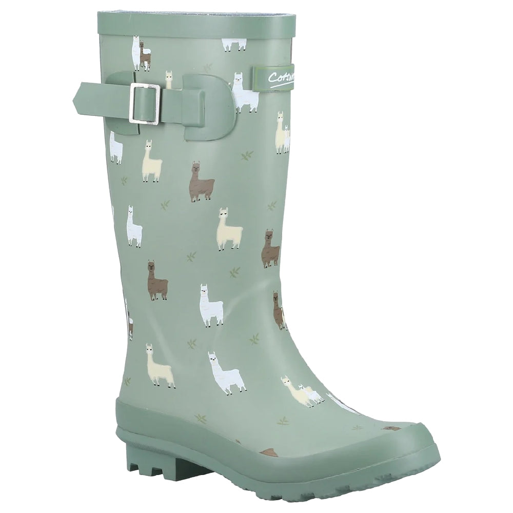 Cotswold Childrens Farmyard Wellington Boots in Alpaca Print Green
