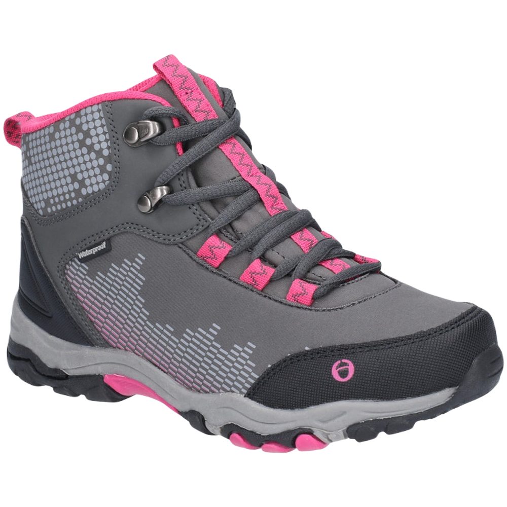 Cotswold Ducklington Lace Up Hiking Waterproof Boots In Grey Pink 