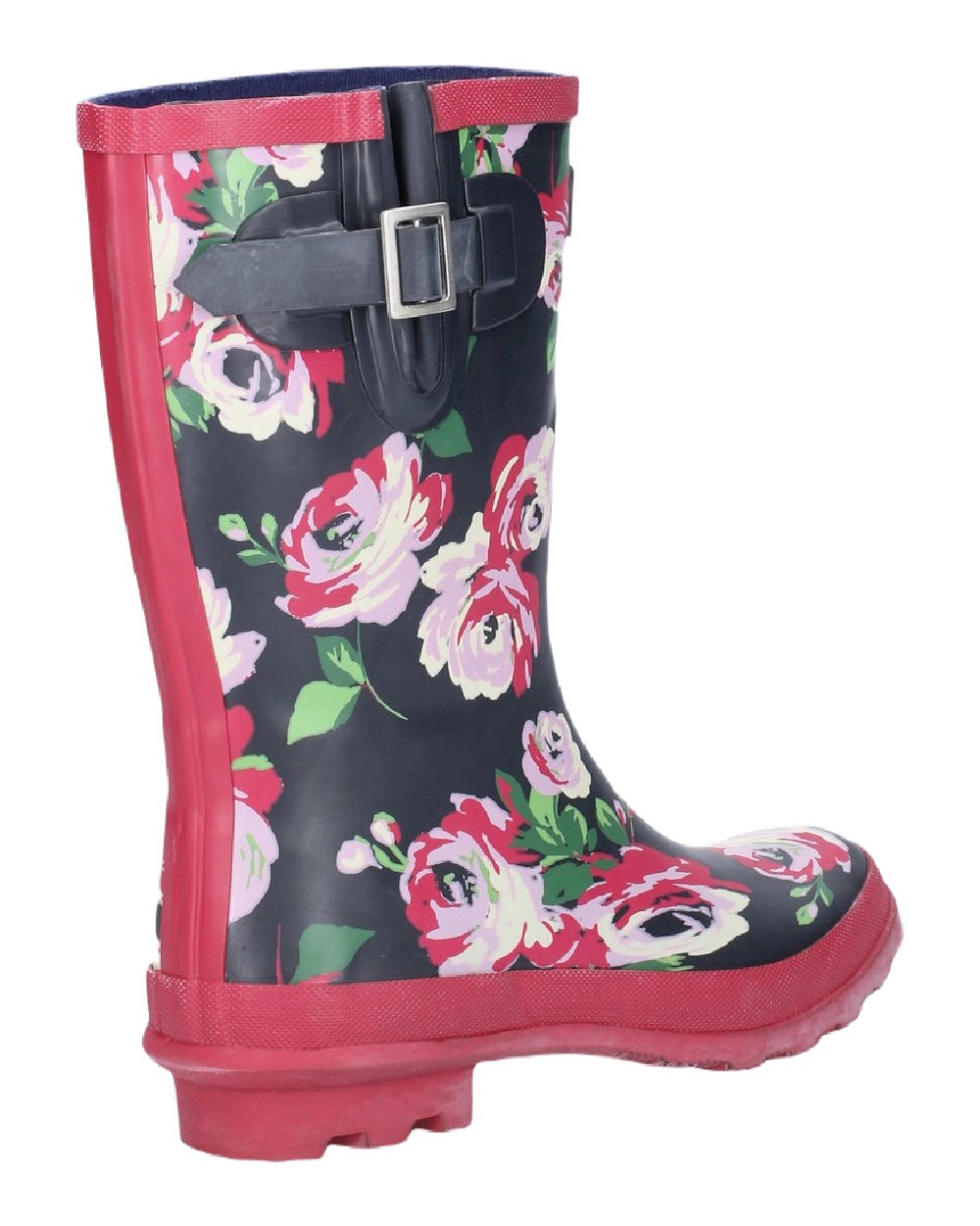Cotswold Paxford Elasticated Mid Calf Wellington Boots In Black Flowers