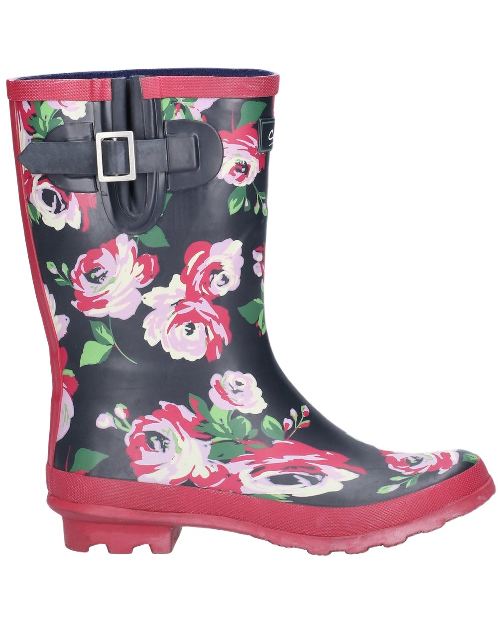 Cotswold Paxford Elasticated Mid Calf Wellington Boots In Black Flowers