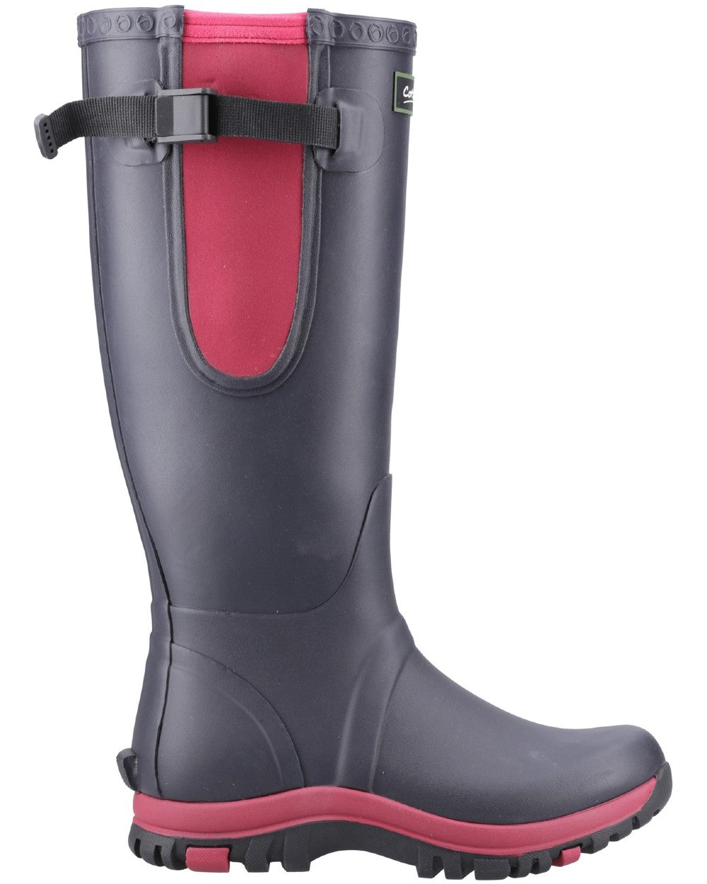 Navy Pink coloured Cotswold Womens Milton Adjustable Wellingtons on white background