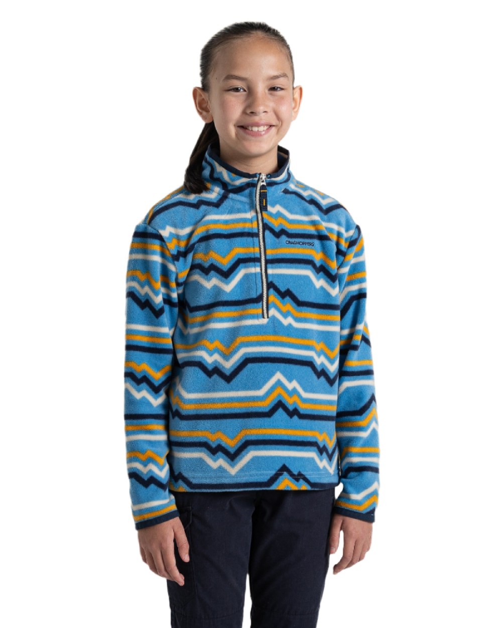 Bright Sky Print Coloured Craghoppers Childrens Bachas Half Zip Fleece on white background